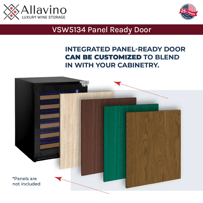 Allavino Reserva Series - 51 Bottle Single Zone Built-in Luxury Wine Refrigerator with Panel Ready Overlay Door - Right Hinge