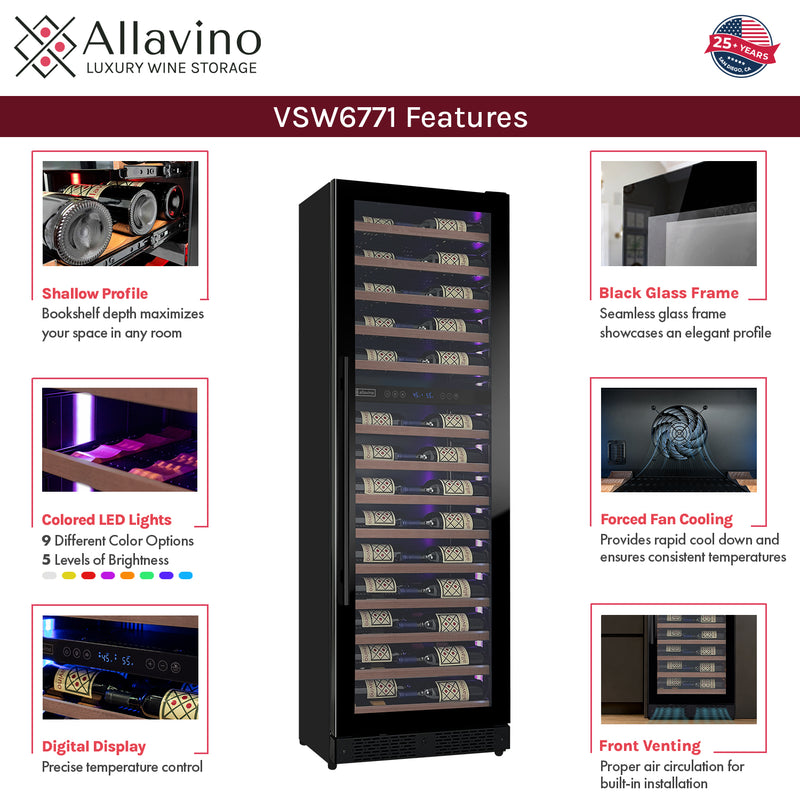 Allavino Reserva VSW6771D-2BR LED wine refrigerator features