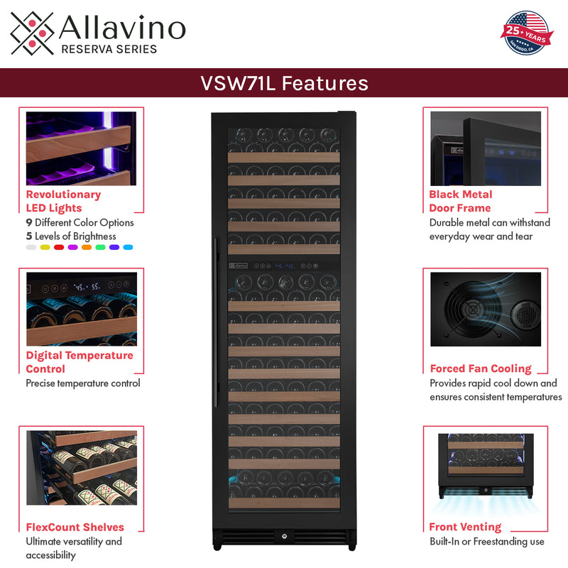 Allavino Reserva VSW71LD-2BR LED wine refrigerator features