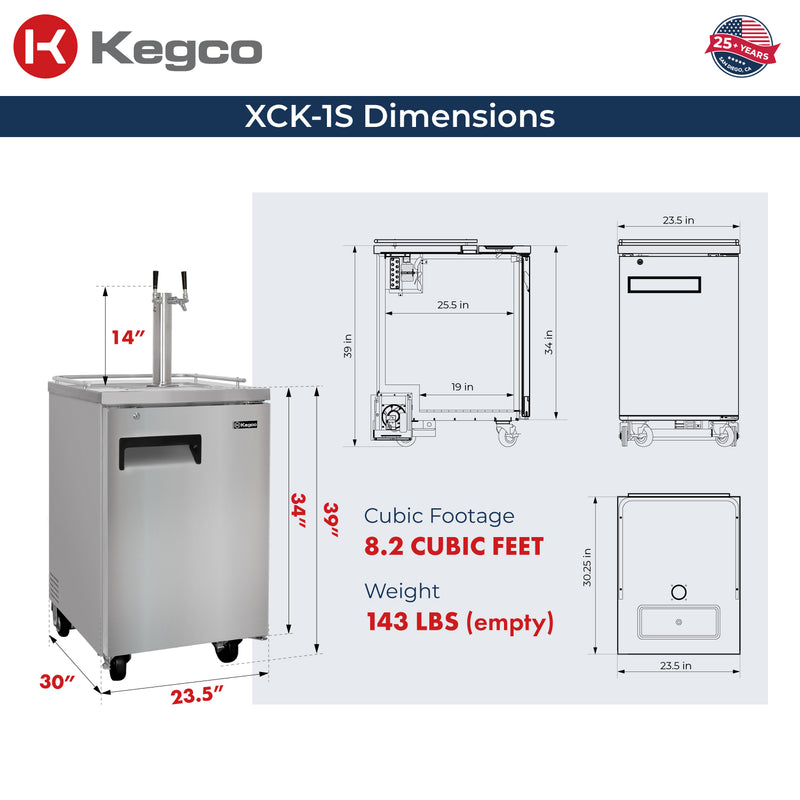 Kegco 24" Wide Dual Tap All Stainless Steel Commercial Kegerator