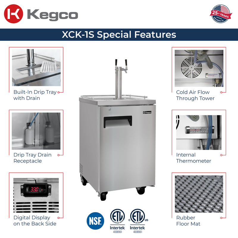 Kegco 24" Wide Dual Tap All Stainless Steel Commercial Kegerator