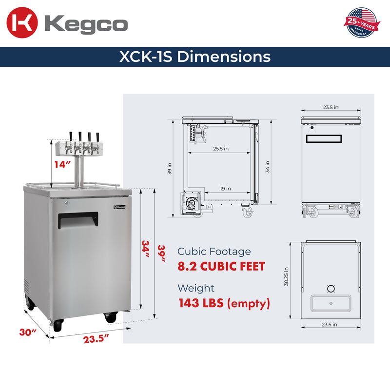 Kegco 24" Wide Four Tap All Stainless Steel Commercial Kegerator