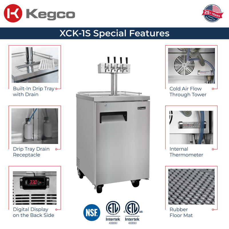 Kegco 24" Wide Four Tap All Stainless Steel Commercial Kegerator