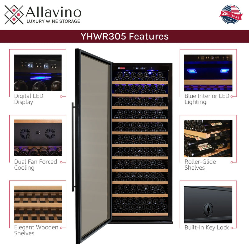Allavino 32" Wide Vite II Tru-Vino 305 Bottle Single Zone Black Left Hinge Wine Refrigerator