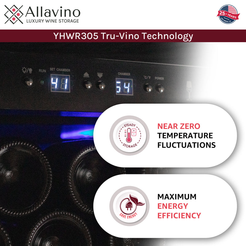 Allavino 32" Wide Vite II Tru-Vino 305 Bottle Single Zone Black Left Hinge Wine Refrigerator