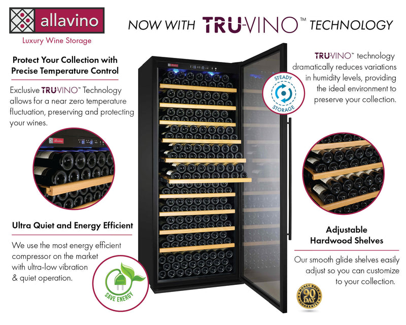 Allavino 32" Wide Vite II Tru-Vino 305 Bottle Single Zone Black Left Hinge Wine Refrigerator
