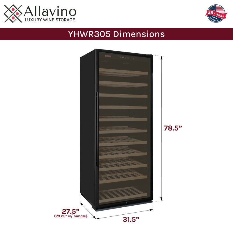 Allavino Vite Series 305 Bottle Single Zone Freestanding Large Capacity Wine Refrigerator with Black Door - Right Hinge