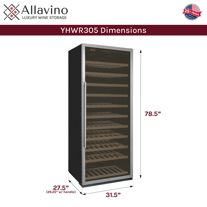 Allavino Vite Series 305 Bottle Single Zone Freestanding Large Capacity Wine Refrigerator with Stainless Steel Door - Right Hinge