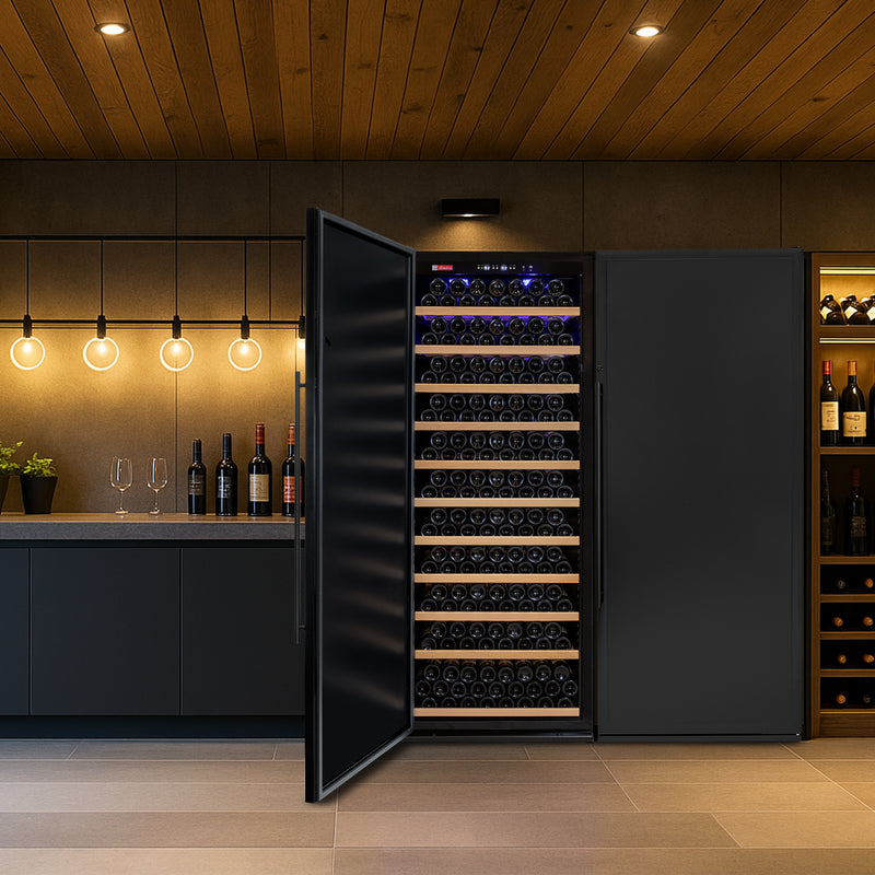 Allavino Vite Series 610 Bottle Dual Zone Freestanding Large Capacity Side-by-Side Wine Refrigerator with Solid Black Doors