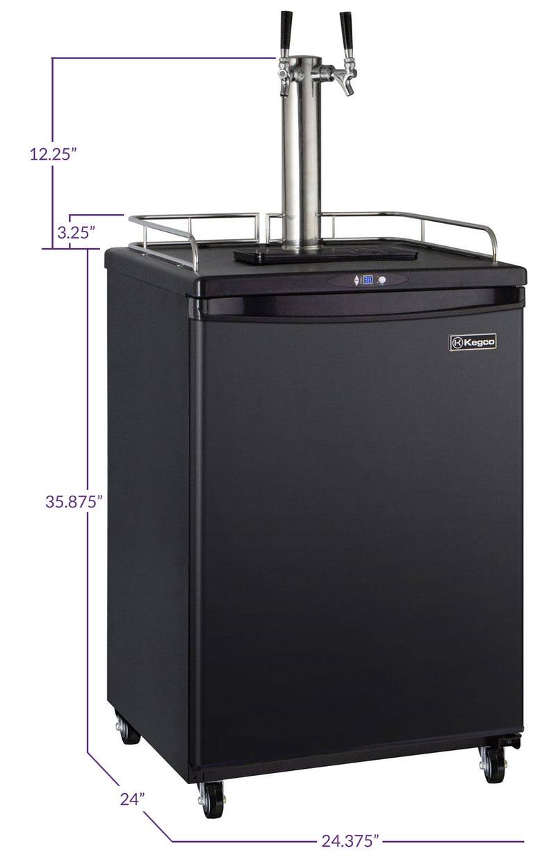 Kegco 24" Wide Dual Tap Black Commercial/Residential Carbonated Water Kegerator