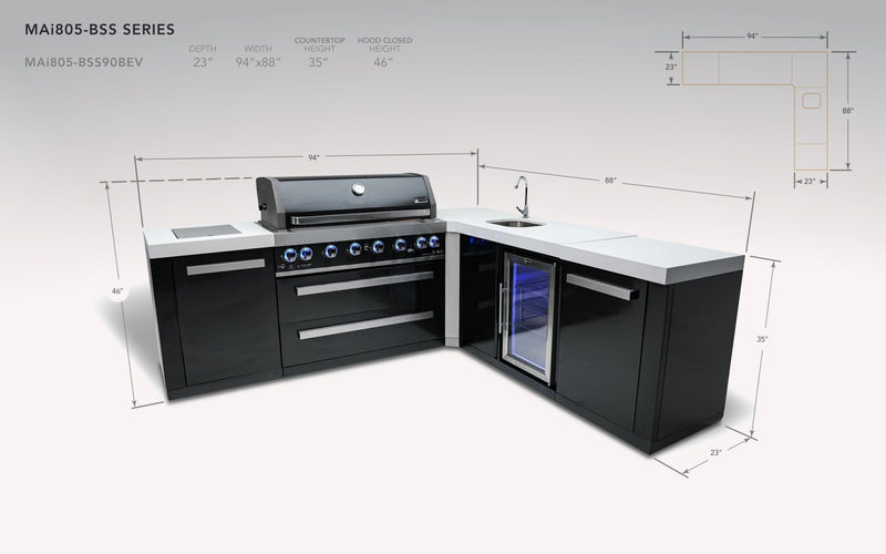 Mont Alpi 805 Black Stainless Steel Island with a 90 Degree Corner and Beverage Center - Image 2