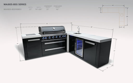 Mont Alpi 805 Black Stainless Steel Island with a 90 Degree Corner and Beverage Center - Image 2