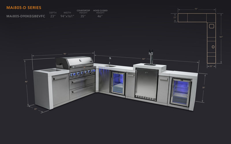 Mont Alpi 805 Deluxe Island with a 90 Degree Corner, Kegerator, Beverage Center and Fridge Cabinet - Image 2