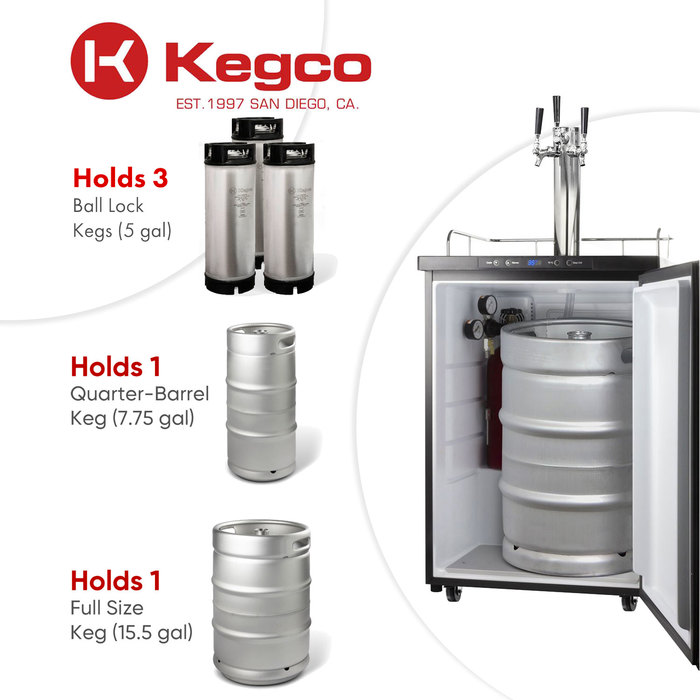 Kegco 24" Wide Cold Brew Coffee Triple Tap Stainless Steel Kegerator