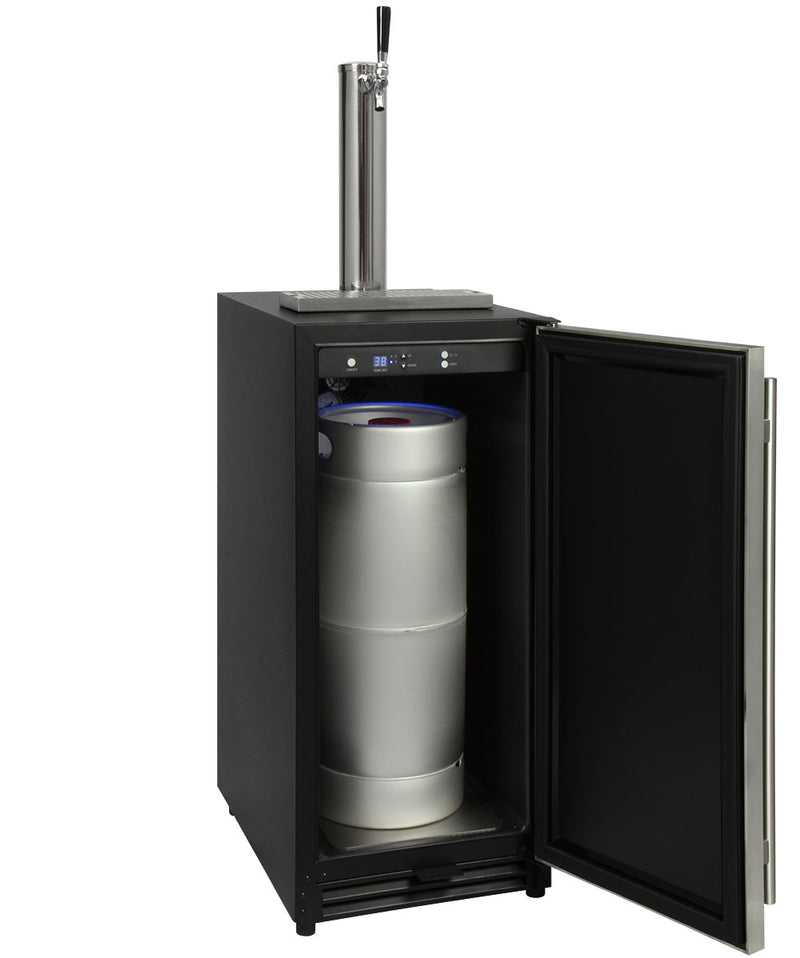 Kegco 15" Wide Single Tap Stainless Steel Built-In Right Hinge Kegerator