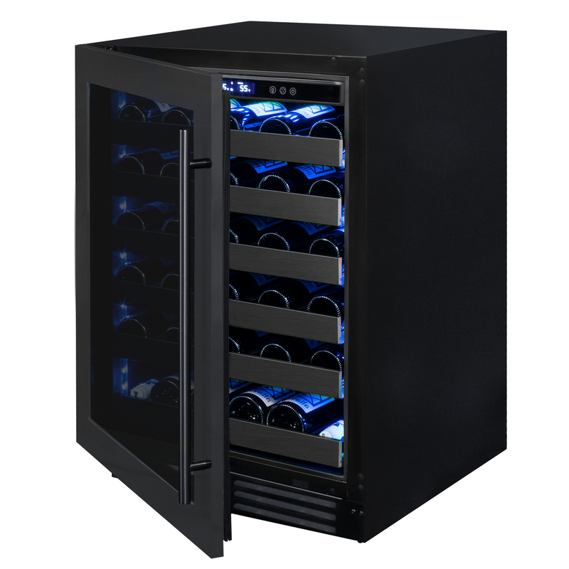Allavino Reserva Series 50 Bottle Single Zone Built-in Wine Cooler Refrigerator with Black Stainless Steel Door - Left Hinge