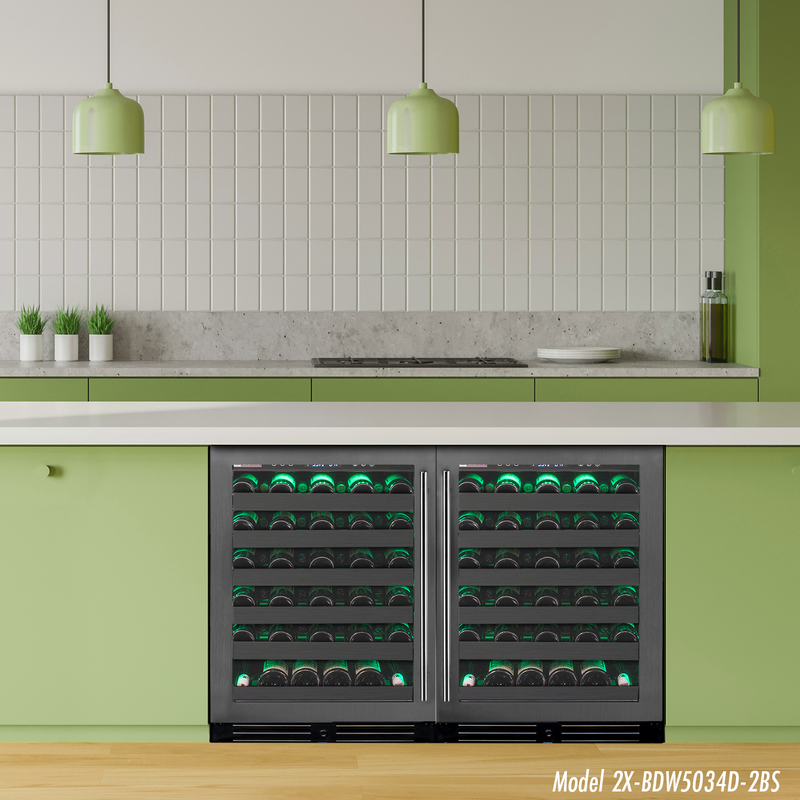 Allavino Reserva Series 100 Bottle 34" Undercounter Dual Zone Side-by-Side Wine Coolers with Black Stainless Steel Doors