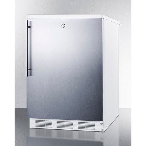 Summit | 24" Wide Accucold General Purpose Refrigerator-Freezer, Built-In (CT66LWBI) Stainless Steel Front and White Cabinet with Vertical Handle (CT66LWBISSHV)   - Toronto Brewing
