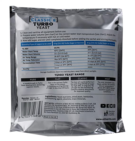 Still Spirits Classic 8 Turbo Yeast (180 g)    - Toronto Brewing