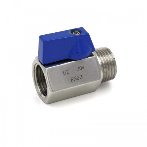 Stainless Steel 1/2" Mini Ball Valve - Male 1/2" MPT x Female 1/2" FPT    - Toronto Brewing