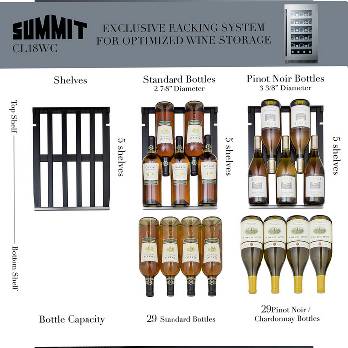 Summit | 29 Bottle Single Zone Built-In Wine Cooler - (CL18WC)    - Toronto Brewing