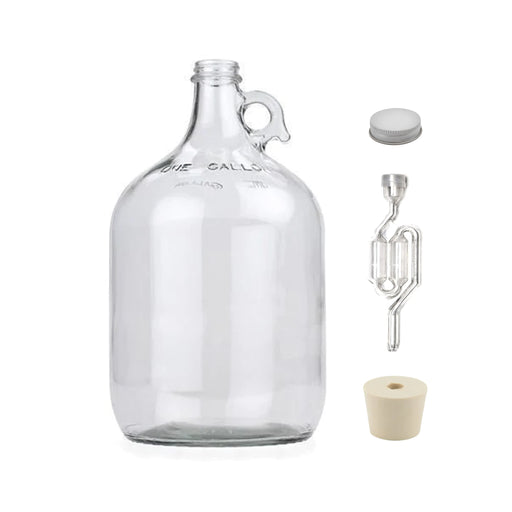 Carboy - 1 Gallon Clear Glass Growler Fermenter with S-Type Airlock, #6.5 Rubber Bung and 38mm Metal Screw Cap    - Toronto Brewing