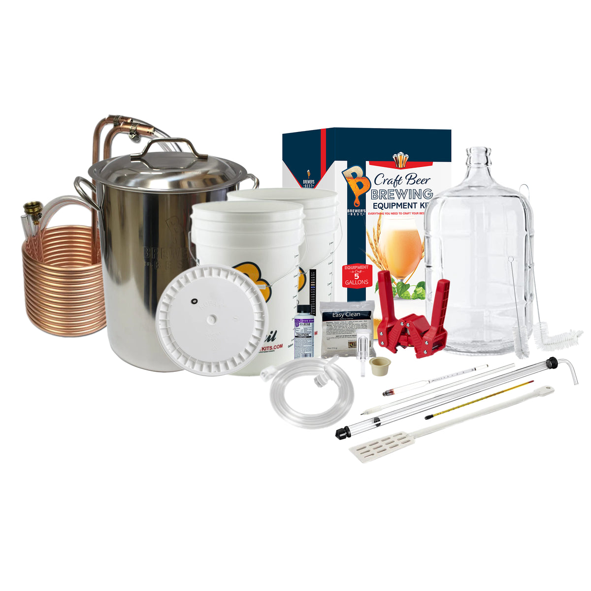 Brewer's Best 5 Gallon/19 Litre Homebrew Beer Brewing Equipment Starter Kit  w/Glass Carboy + Chiller + Kettle + Secondary Fermenter for Extract &