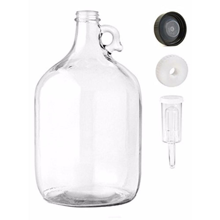 Carboy - 1 Gallon Clear Glass Growler Fermenter with 3-Piece Airlock, Screw Cap with Airlock hole and Plastic Polyseal Lid    - Toronto Brewing