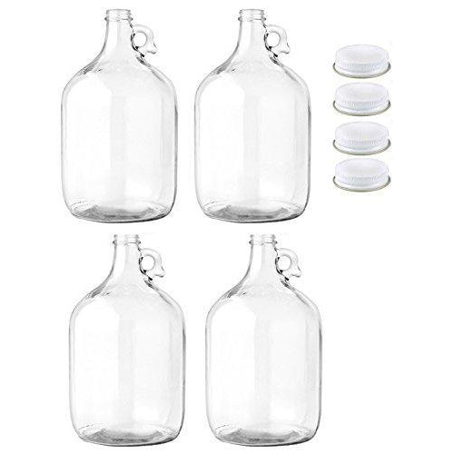 Carboy - 1 Gallon Clear Glass Growler Fermenter with Metal 38mm Screw Cap (Pack of 4)    - Toronto Brewing