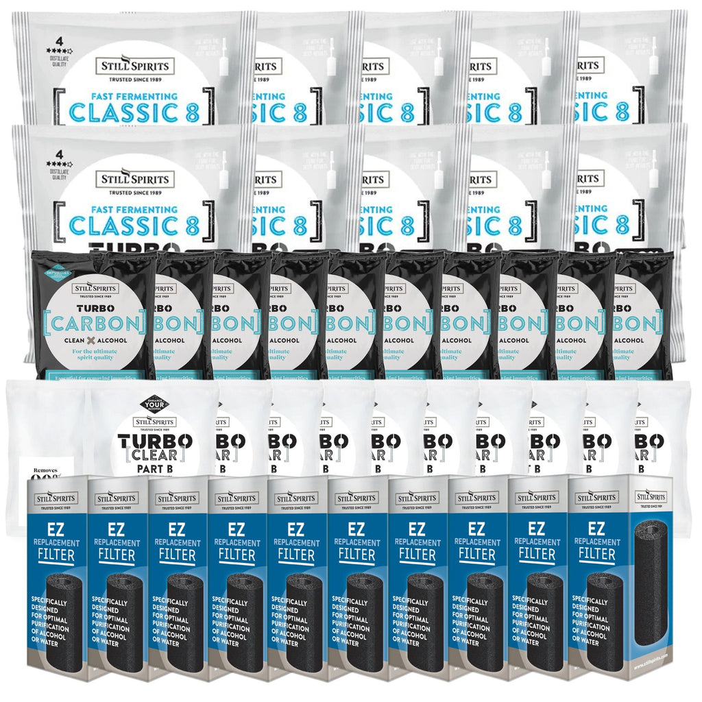 Still Spirits Triple Pack - Turbo Yeast CLASSIC 8, Turbo Carbon and Turbo Clear (Pack of 10) with EZ Filter 10 Pack