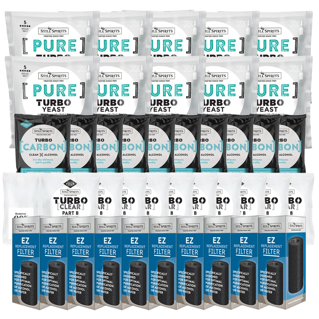 Still Spirits Triple Pack - Turbo Yeast PURE, Turbo Carbon and Turbo Clear (Pack of 10) with EZ Filter 10 Pack